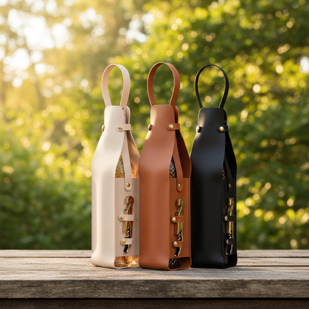 Edle Leder-Weintasche (35cm) – Tragbarer Flaschenhalter für Wein & Champagner für Picknick & Reise