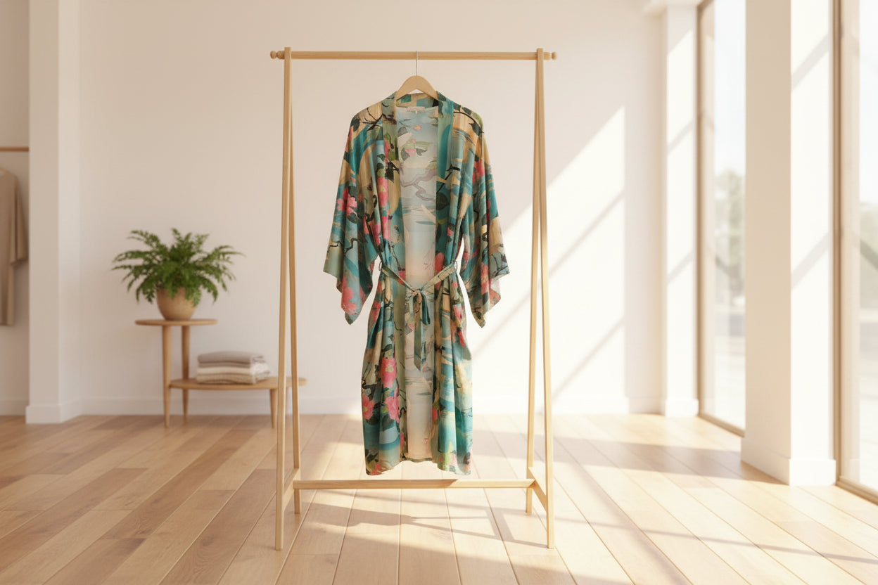 Ocean Breeze – Vintage Maxi-Kimono mit Fledermausärmeln