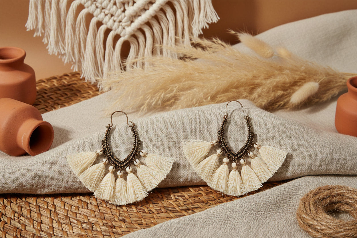 Fringe Fiesta: Vintage Boho-Ohrringe mit Fächer-Tassels