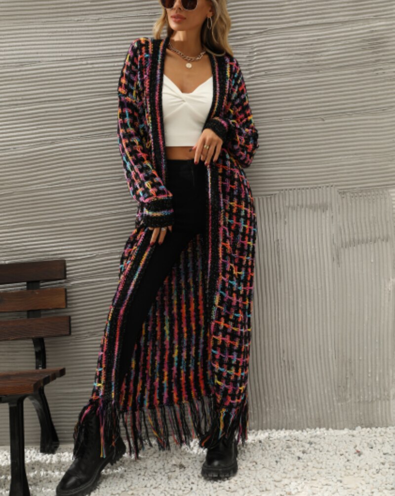 Mosaic Dreams – Boho-Strickcardigan mit Fransen