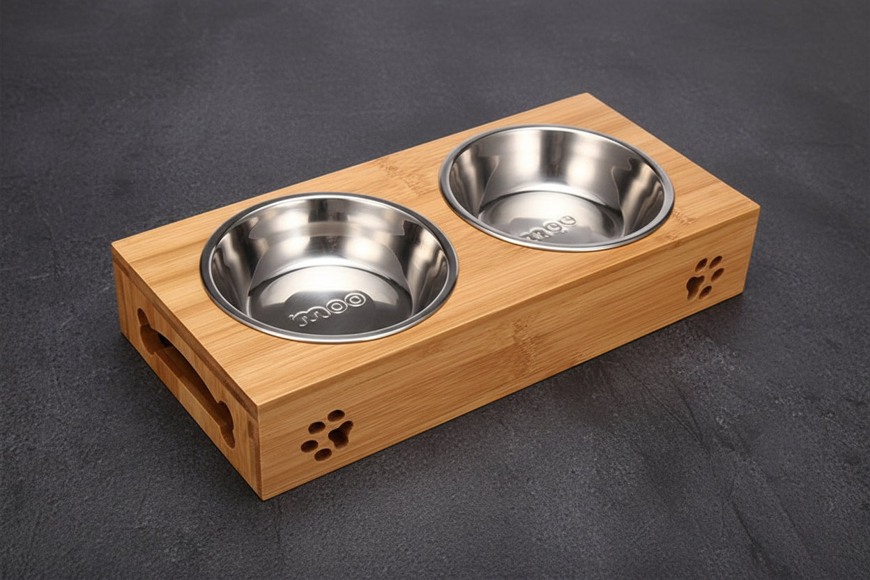 „Bamboo Paw“ – Die stilvolle Futterstation aus Bambus & Edelstahl