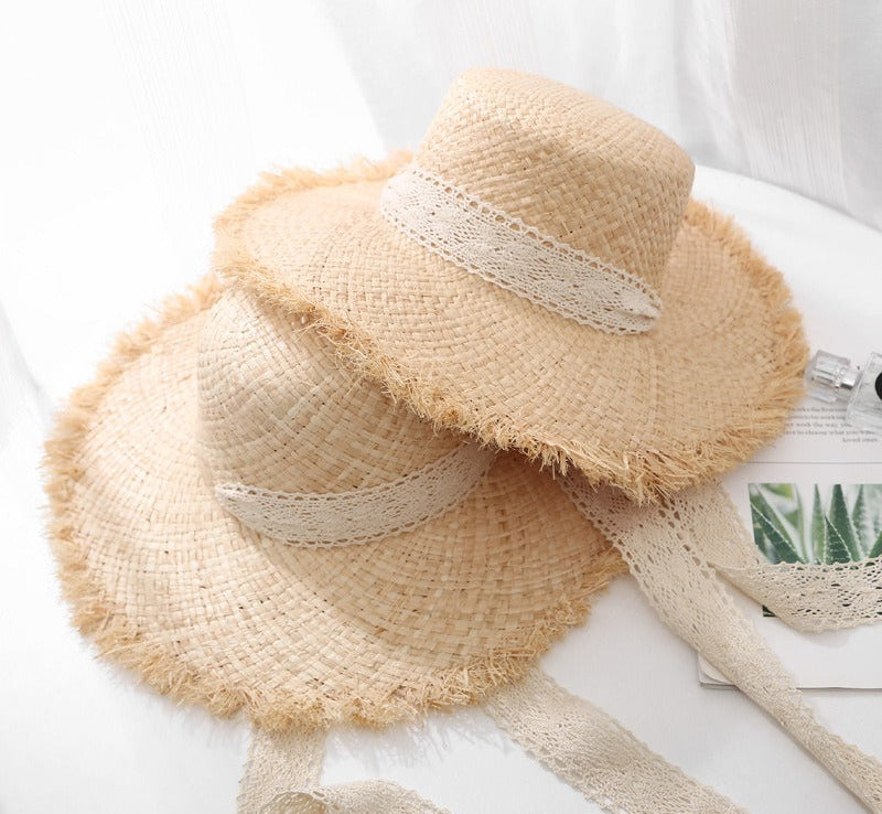 Lafite Strohhut mit breiter Krempe – Eleganter XL-Sonnenhut aus Naturgras mit Kontrastband für Strand & Urlaub