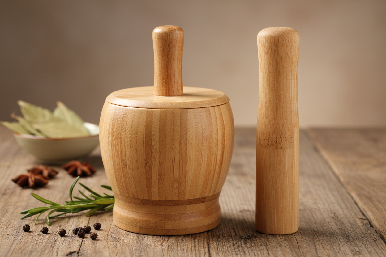 „Bamboo Grind“ – Rustikaler Bambus-Mörser mit Stößel