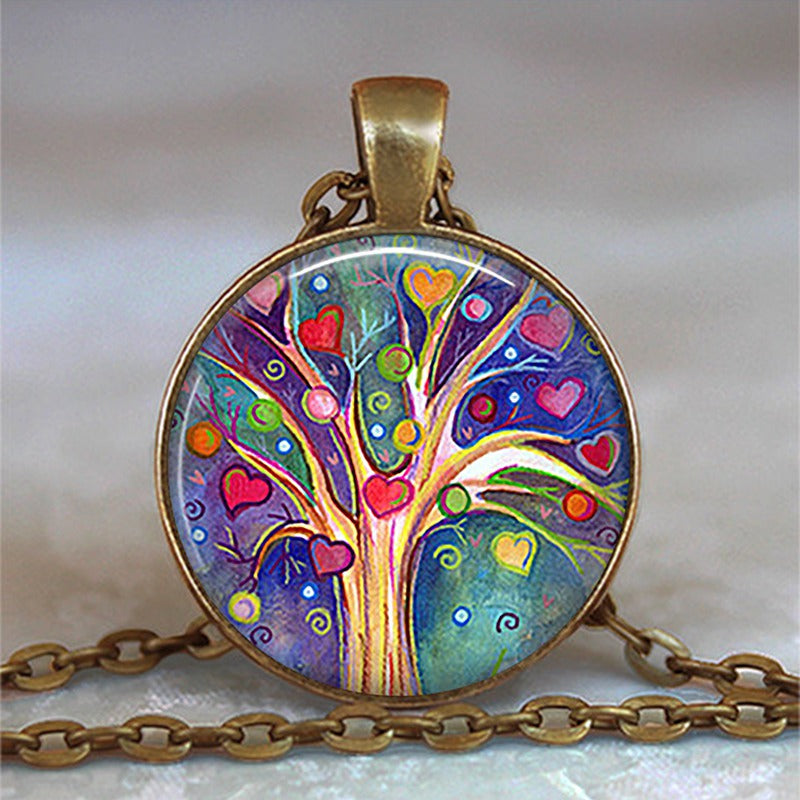 Tree Of Life Glass Cabochon Statement Necklace