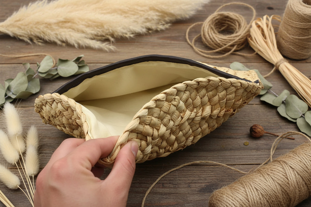 Summer Breeze: Handgeflochtene Boho-Clutch aus Naturstroh