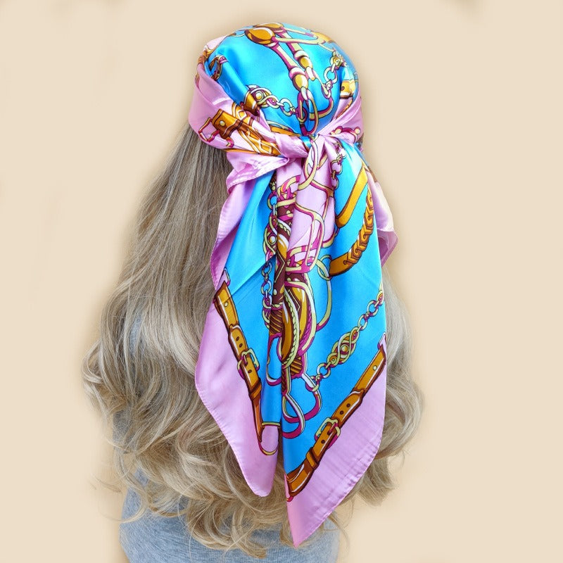 Luxus Seidenimitat-Schal mit Print – Quadratisches Halstuch & Boho Kopfbedeckung für Damen (90 x 90 cm)