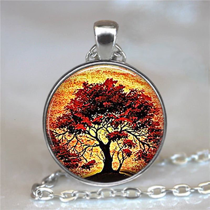 Tree Of Life Glass Cabochon Statement Necklace