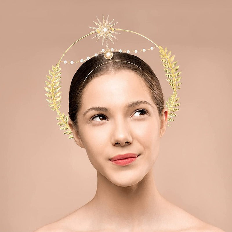 Celestial Goddess: Boho-Kronen- & Ohrring-Set „Sun & Moon“