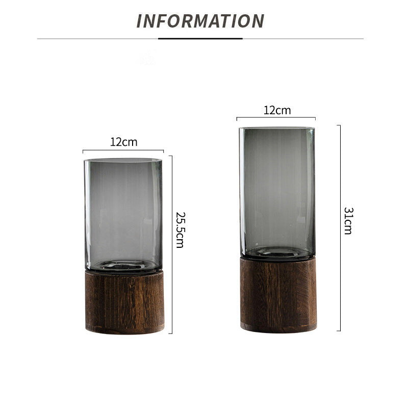 Cedar Glow – Moderne Glasvase auf Holzbasis
