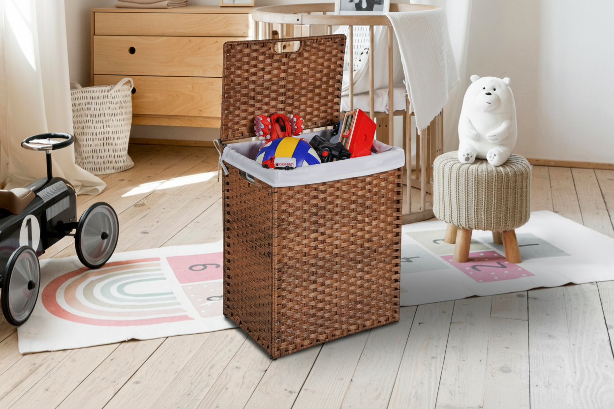 Flechtwerk-Harmonie – Großer Rattan-Wäschekorb (100L) mit Deckel