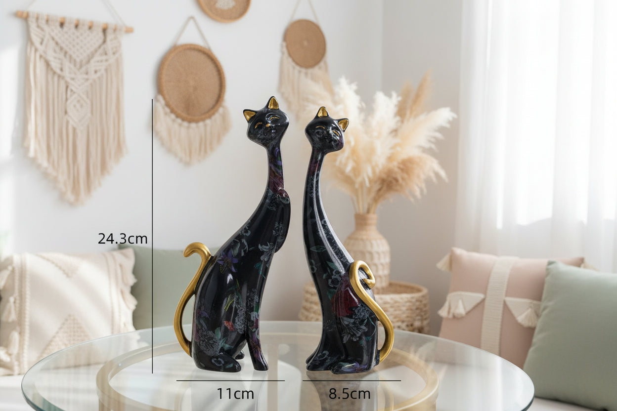 Elegantes Katzen-Paar "Oil Painting" – Moderne Kunst-Figuren aus Resin für dein Boho-Wohnzimmer