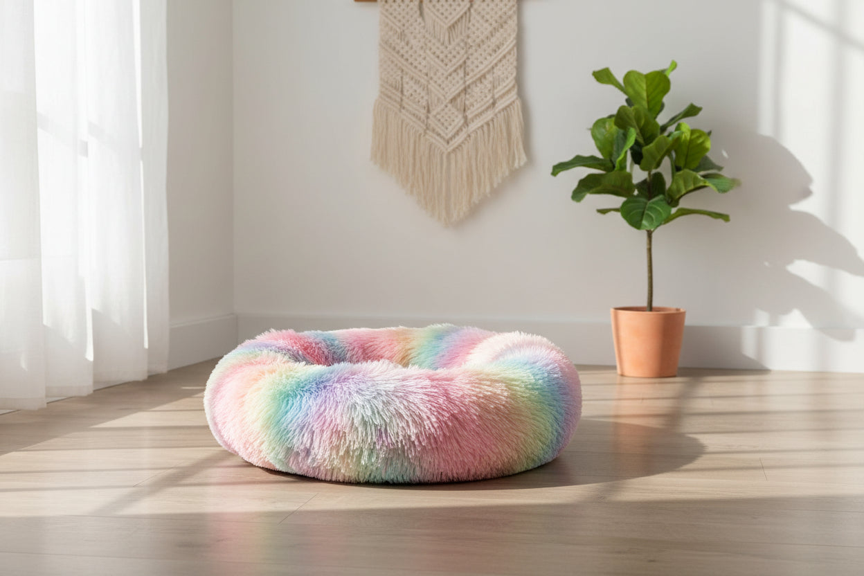 Wolkenplatz: Tie-Dye Kuschelbett für Hunde & Katzen