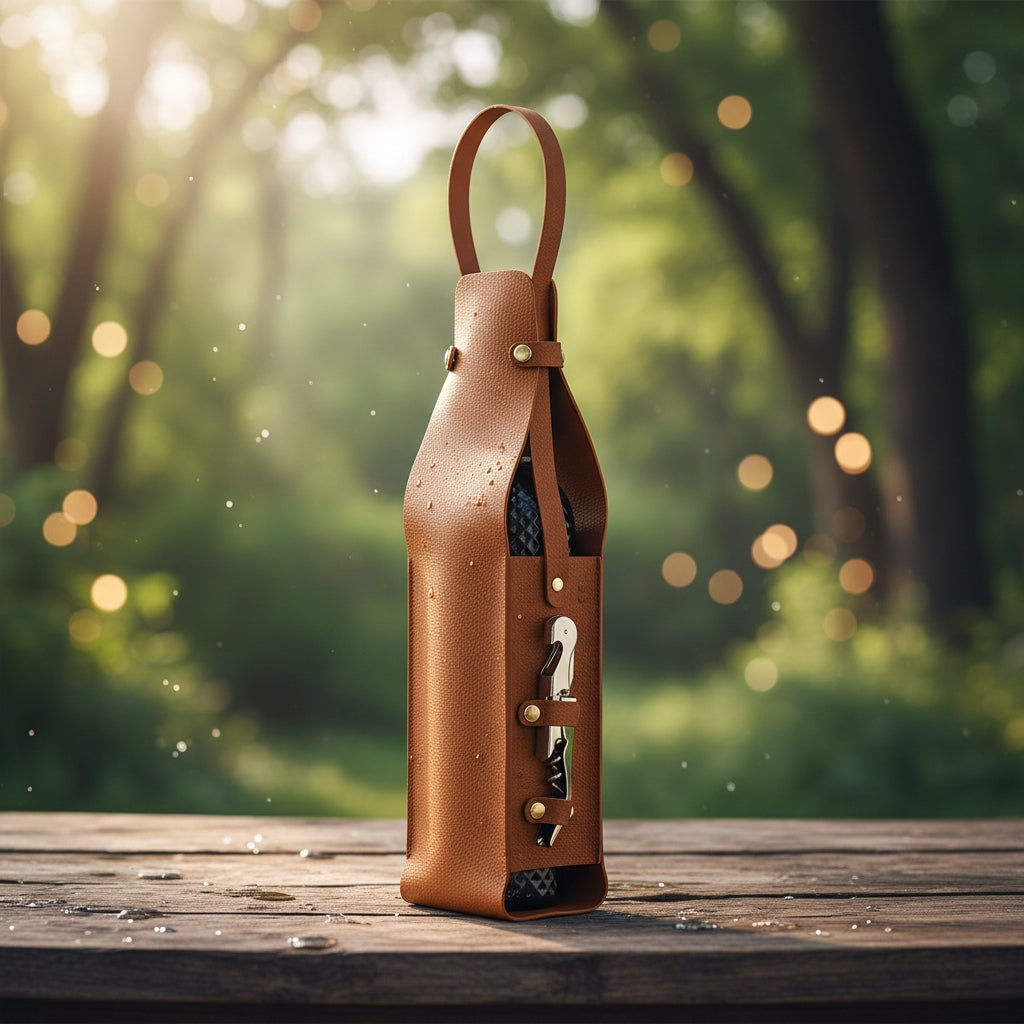 Edle Leder-Weintasche (35cm) – Tragbarer Flaschenhalter für Wein & Champagner für Picknick & Reise