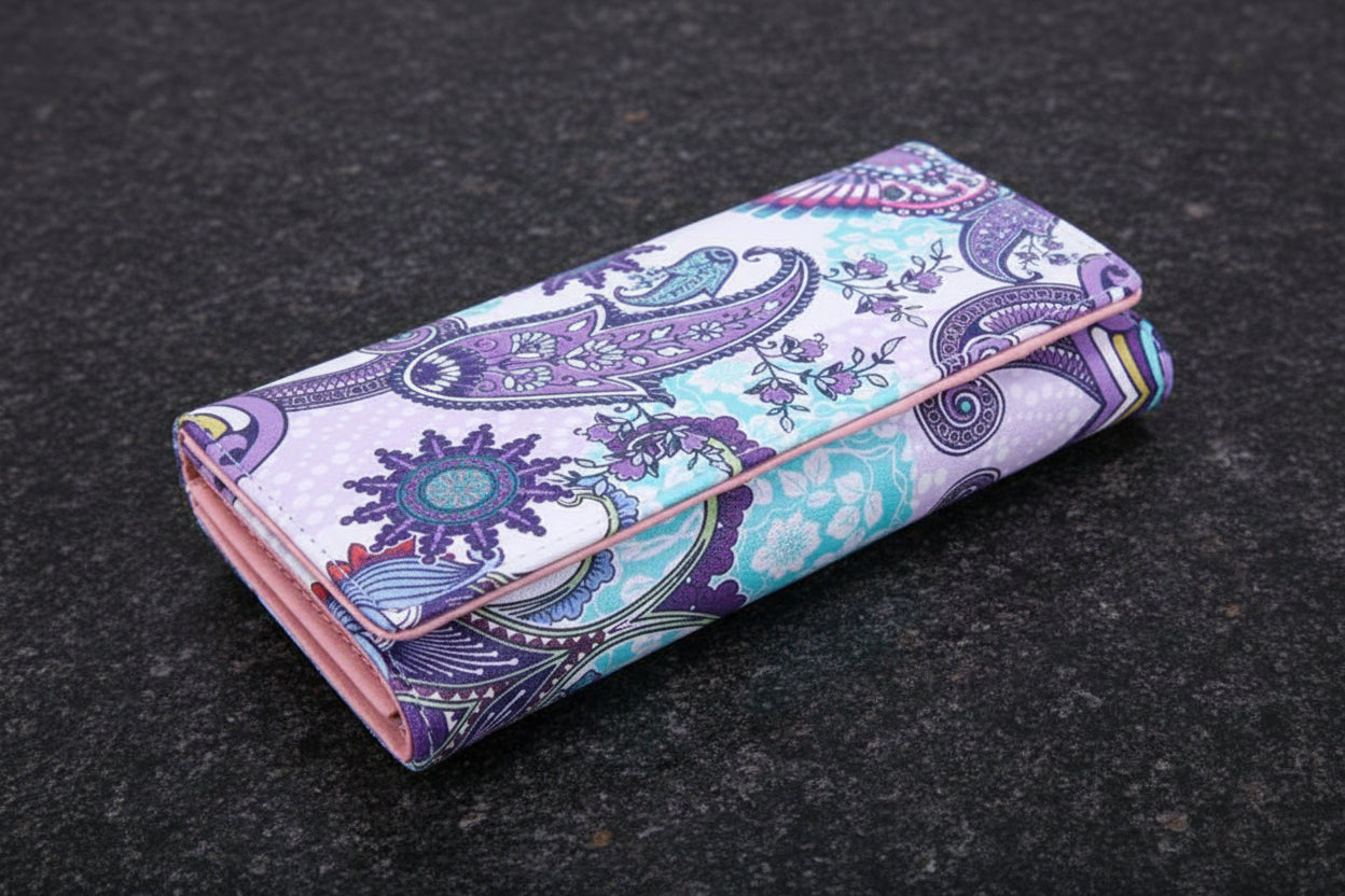 Vintage Boho-Portemonnaie – Elegante Lang-Börse mit floralem Paisley-Print