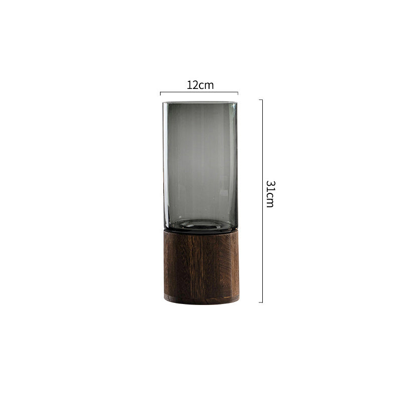 Cedar Glow – Moderne Glasvase auf Holzbasis