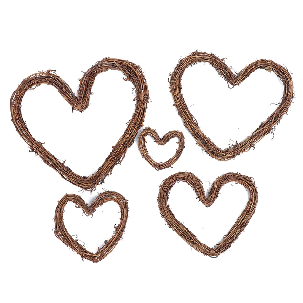 1PC Heart & Star Pattern Christmas Rattan Ring Natural Rattan Festive Shop Window Door Hanging Wreaths Home Party Decor