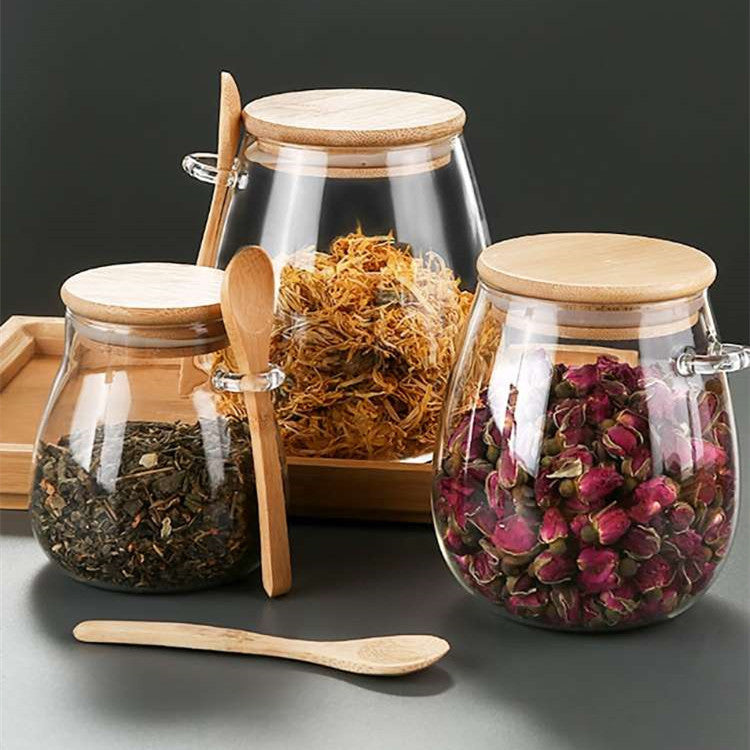 Vorratsglas-Set „Pure Bamboo“ – Stilvolle Glasbehälter mit Holzlöffel
