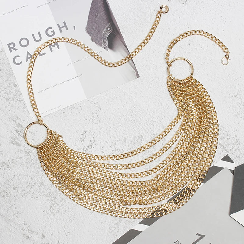 Mehrlagiger Metall-Kettengürtel in Gold – Luxus Statement Taillengürtel & Body-Chain für Kleider & Blazer