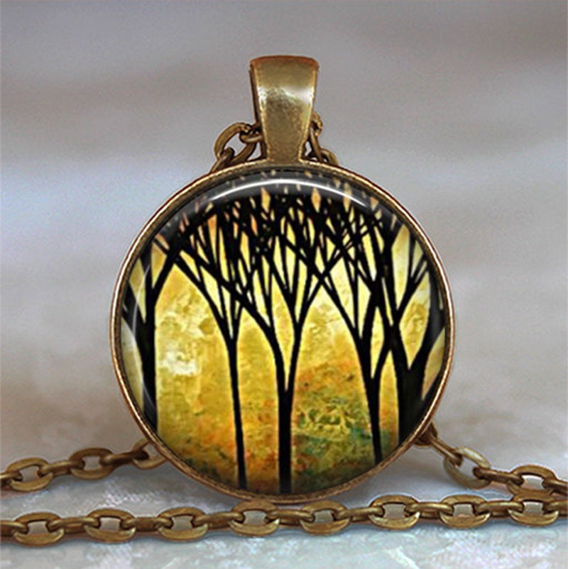 Tree Of Life Glass Cabochon Statement Necklace