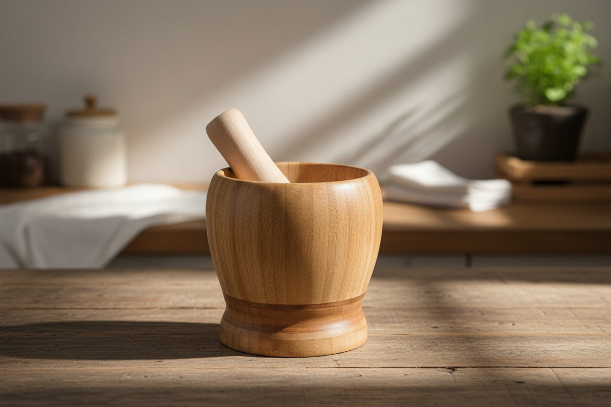 „Bamboo Grind“ – Rustikaler Bambus-Mörser mit Stößel
