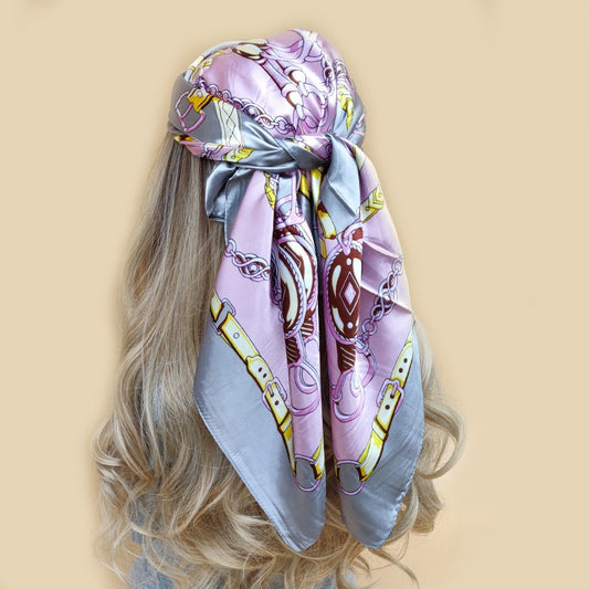 Luxus Seidenimitat-Schal mit Print – Quadratisches Halstuch & Boho Kopfbedeckung für Damen (90 x 90 cm)