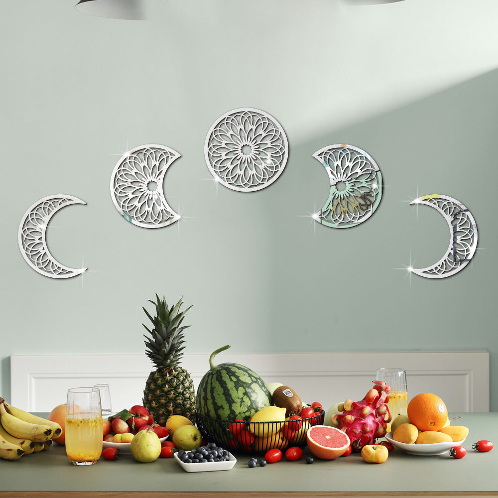 3D Mondphasen Spiegel-Wandsticker Set – Boho Wanddeko aus Acryl für Schlafzimmer & Wohnbereich