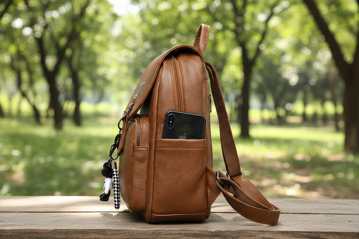 Urban Forest – Eleganter City-Rucksack mit Bären-Anhänger