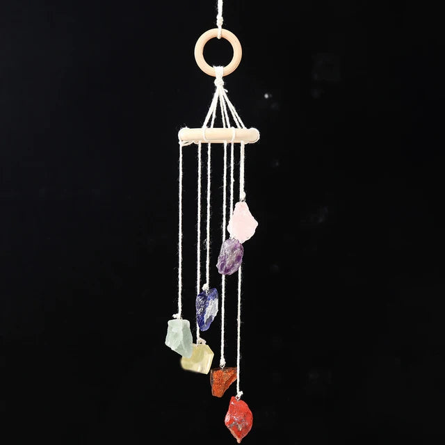 Naturstein-Windspiel "Boho Spirit" – Handgefertigter Chakra-Anhänger mit Rohsteinen für Fenster & Auto
