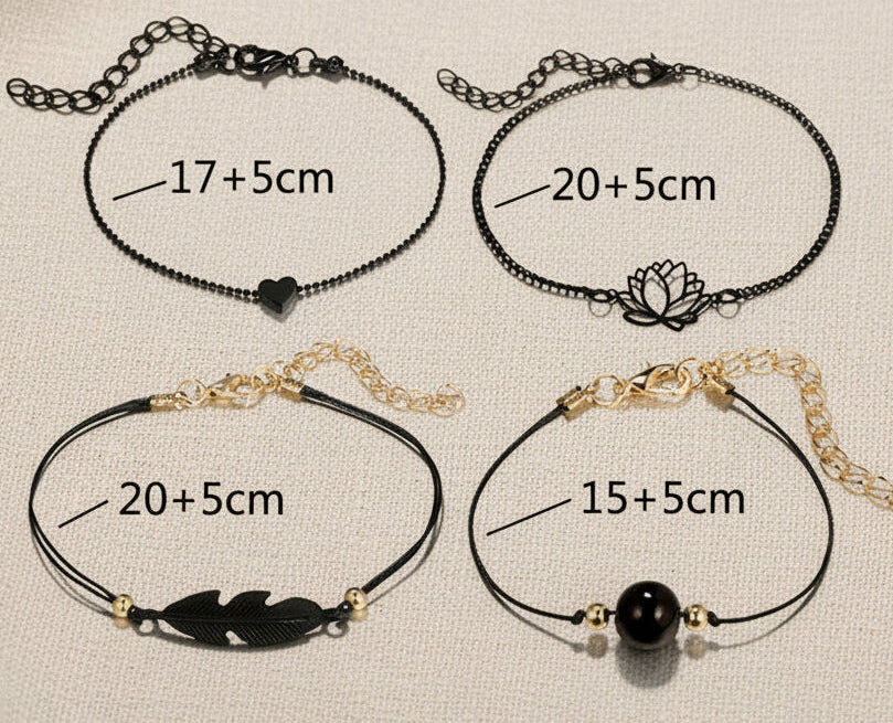 Boho-Armband-Set „Black Soul“ – 4-teiliges Layering-Set