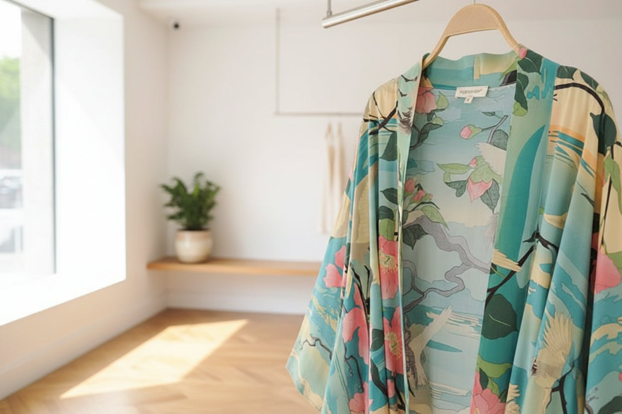Ocean Breeze – Vintage Maxi-Kimono mit Fledermausärmeln