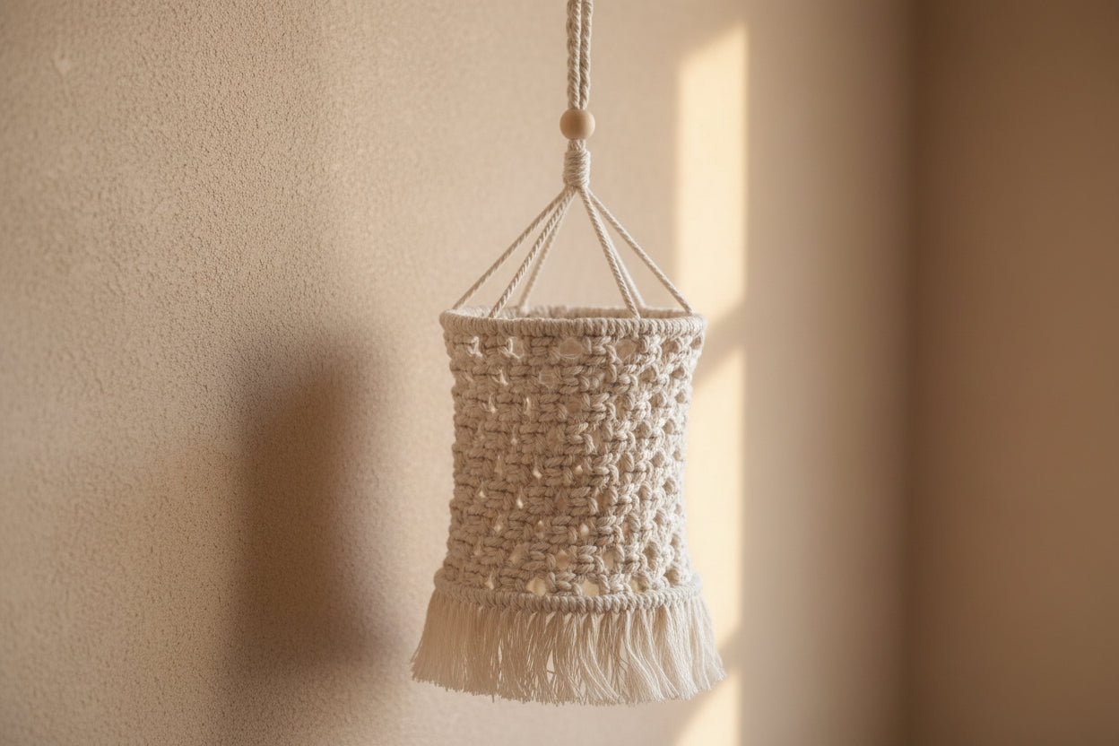 Luminous Lace: Handgefertigter Makramee-Lampenschirm