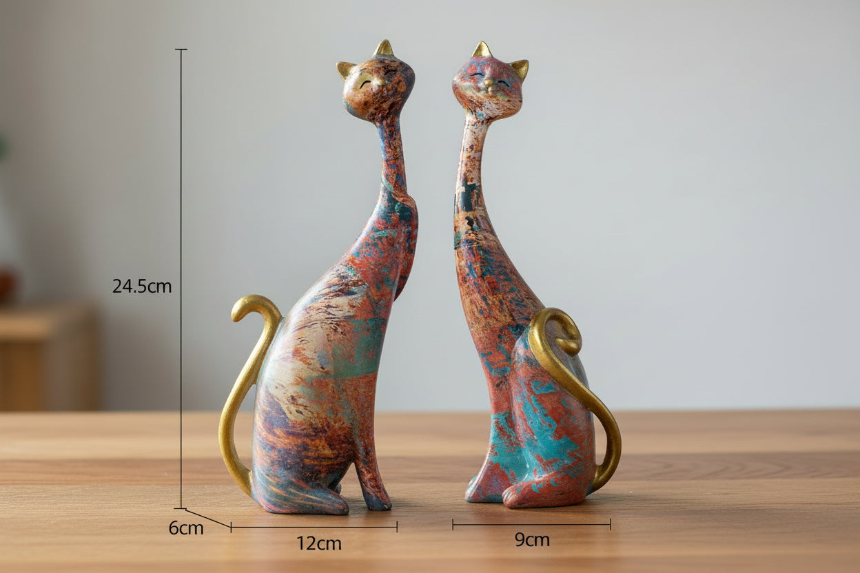 Elegantes Katzen-Paar "Oil Painting" – Moderne Kunst-Figuren aus Resin für dein Boho-Wohnzimmer