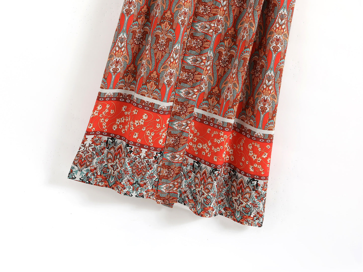 Earth Spirit: Ethno-Baumwoll-Kimono mit kunstvollem Print & Glockenärmeln