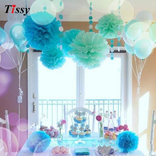 15pcs 4 6 8(10cm 15cm 20cm) Tissue Paper Pom Poms Colorful Flower Kissing Pompom Balls for Wedding party home Decoration