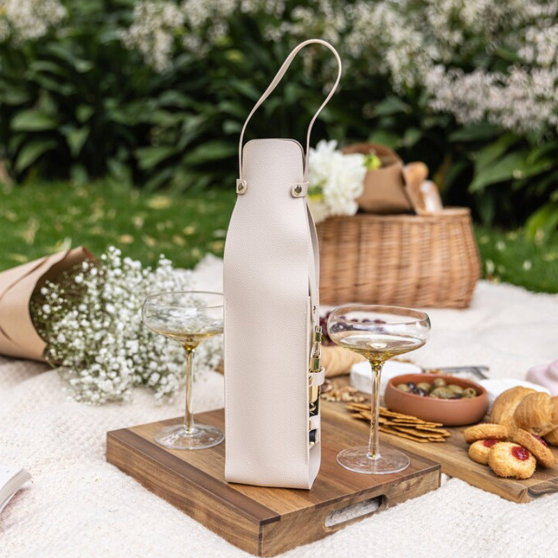 Edle Leder-Weintasche (35cm) – Tragbarer Flaschenhalter für Wein & Champagner für Picknick & Reise