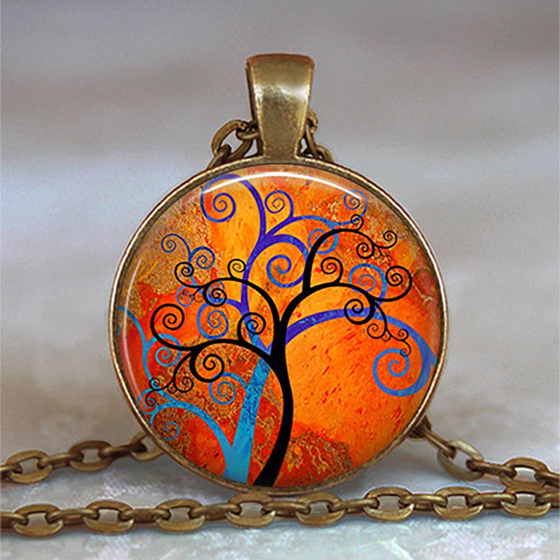 Tree Of Life Glass Cabochon Statement Necklace