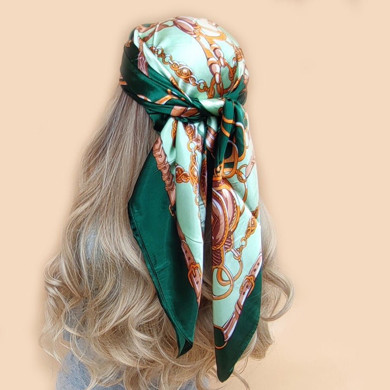 Luxus Seidenimitat-Schal mit Print – Quadratisches Halstuch & Boho Kopfbedeckung für Damen (90 x 90 cm)