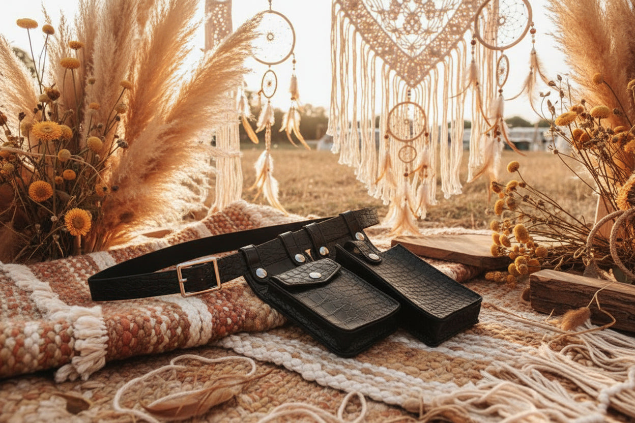 Taillentasche im Boho Chic – Midnight Croc & Natur PU