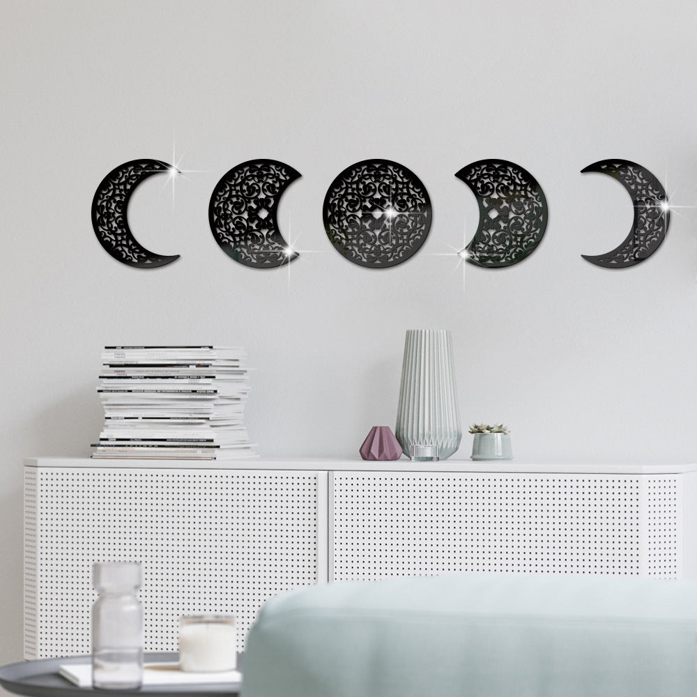 3D Mondphasen Spiegel-Wandsticker Set – Boho Wanddeko aus Acryl für Schlafzimmer & Wohnbereich