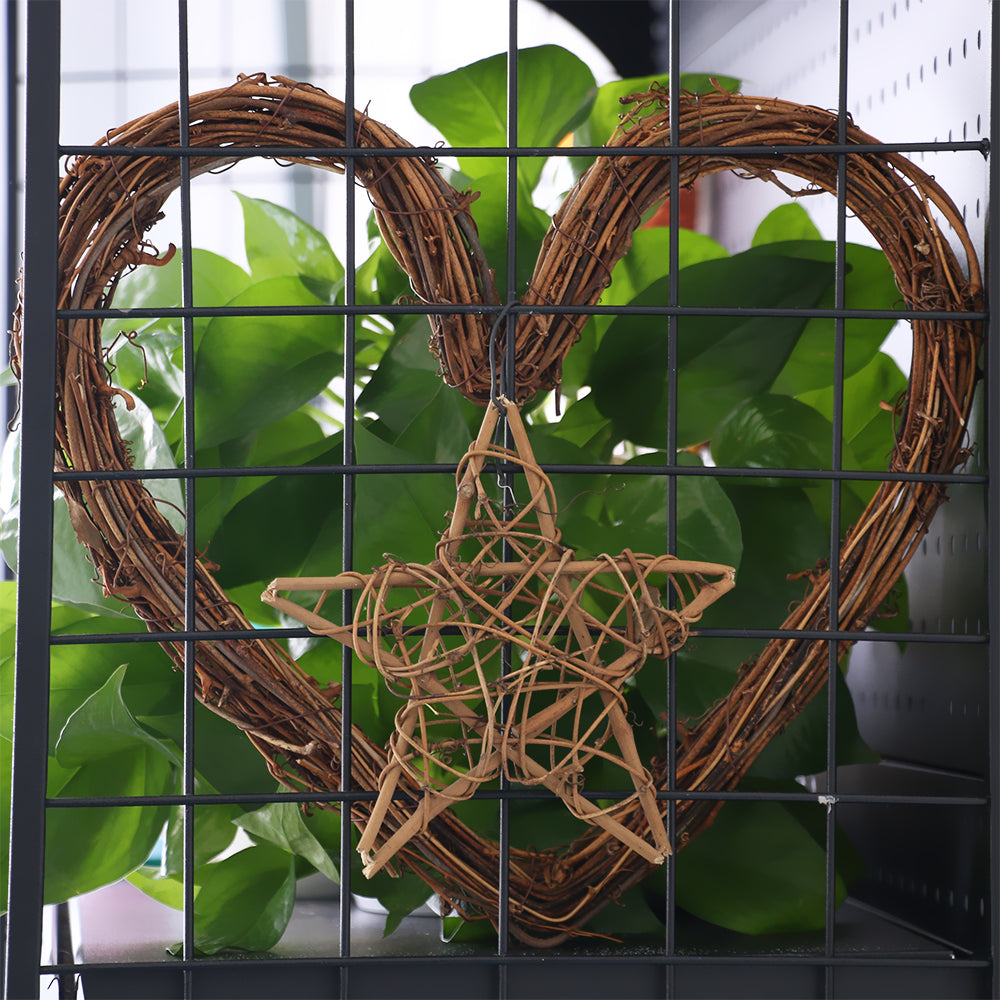 1PC Heart & Star Pattern Christmas Rattan Ring Natural Rattan Festive Shop Window Door Hanging Wreaths Home Party Decor