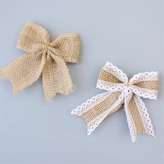 Rustic Lace Bows – Vintage Juteschleifen mit Spitze