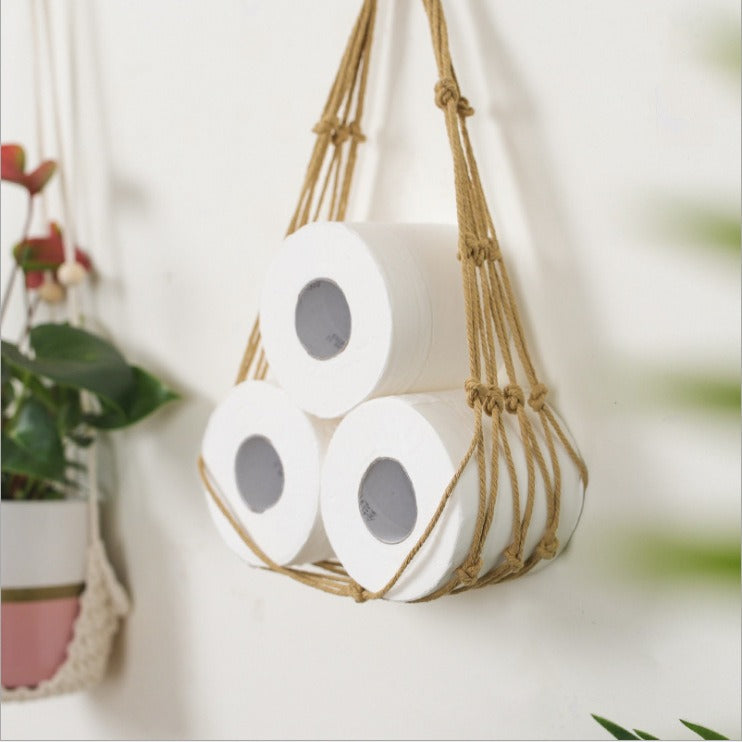 Boho Wand-Organizer aus Baumwolle (107 cm) – Hängende Aufbewahrung für Zeitschriften, Bücher & Badrollen im Natur-Look