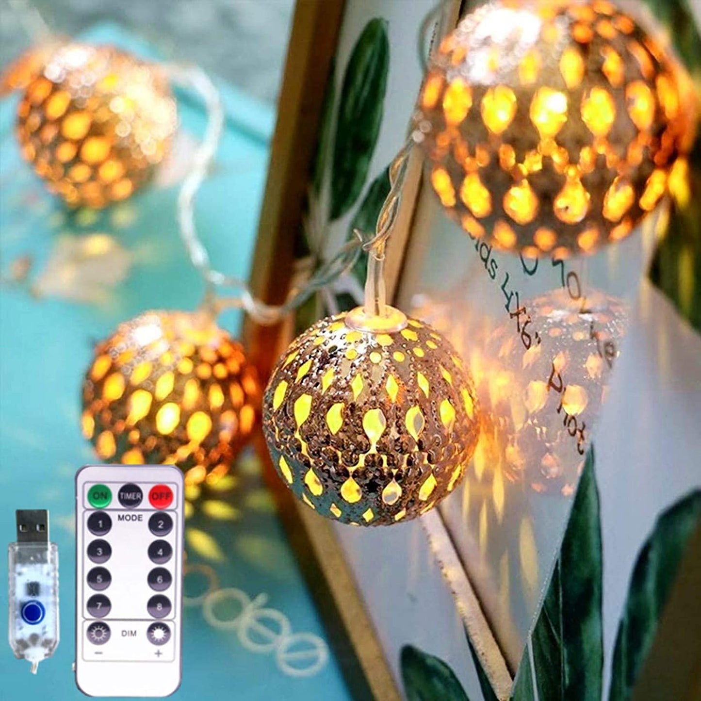 Metallic Muse: Filigrane Metallgeflecht-Lichterkette für goldenen Boho-Glanz