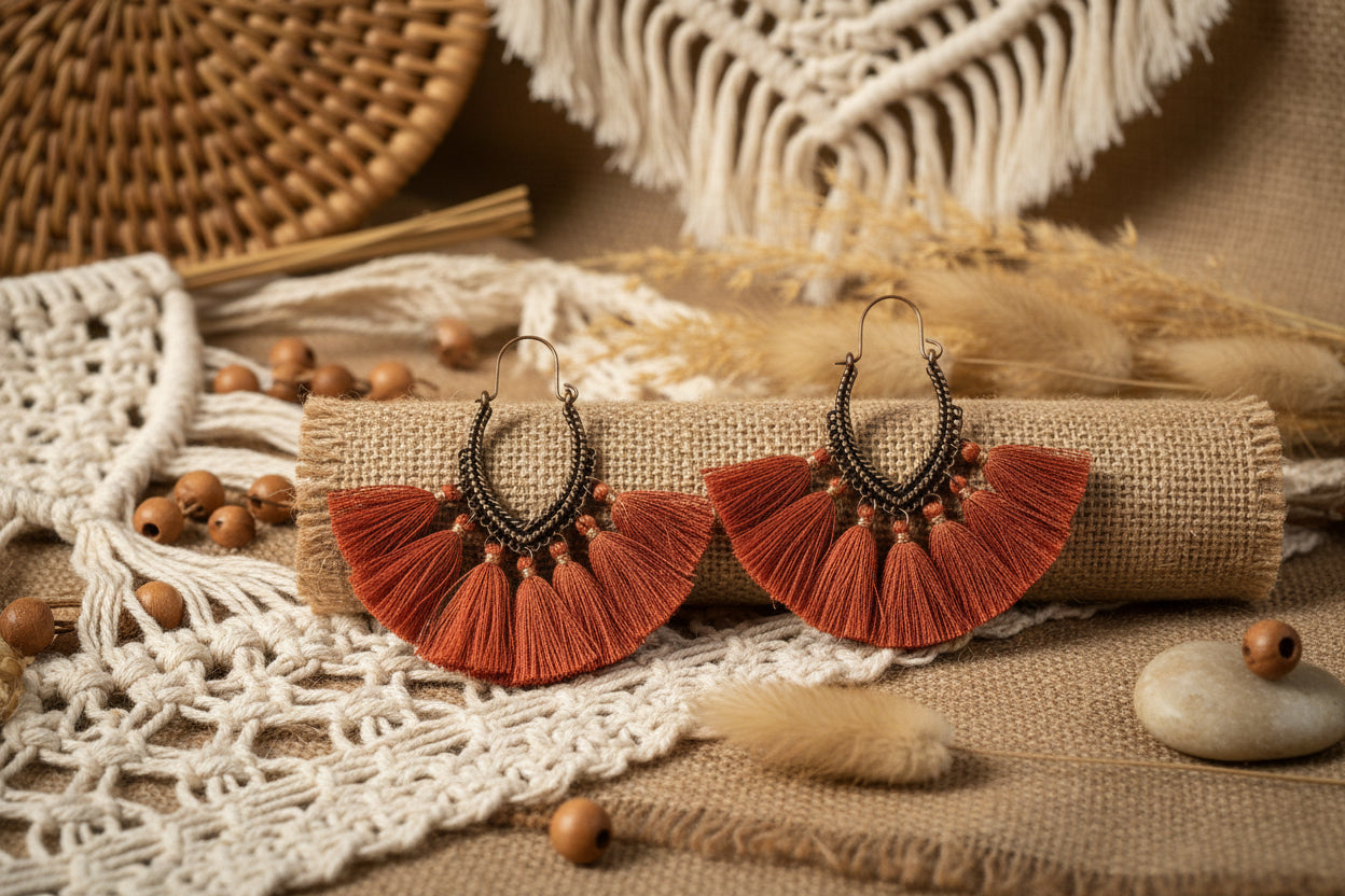 Fringe Fiesta: Vintage Boho-Ohrringe mit Fächer-Tassels