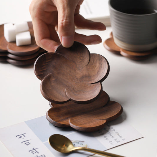 Black Walnut Coaster Solid Wood Creative Petal Cushion Kung Fu Teacup Wood Coaster Coaster With Logo