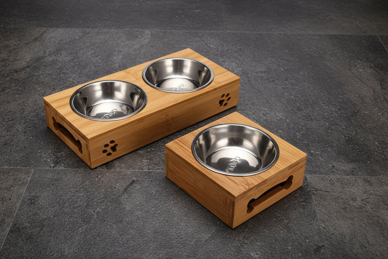„Bamboo Paw“ – Die stilvolle Futterstation aus Bambus & Edelstahl