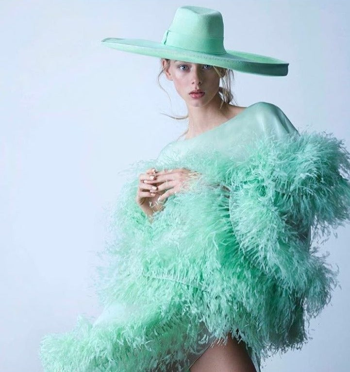 Oversized Wollfilz-Hut in Fruit Green – Eleganter Jazz Hat mit breiter Krempe & weißem Kontrastband