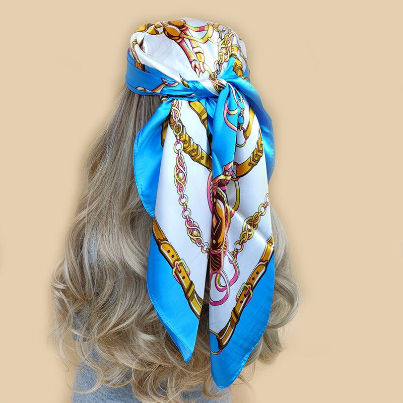 Luxus Seidenimitat-Schal mit Print – Quadratisches Halstuch & Boho Kopfbedeckung für Damen (90 x 90 cm)