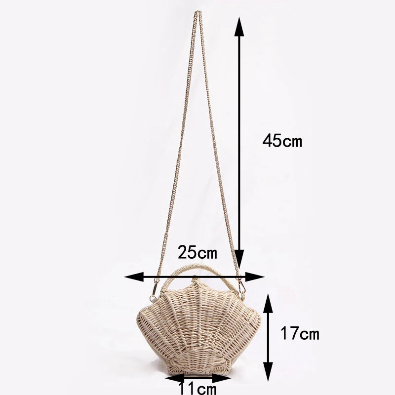 Muschel-förmige Rattan Woven Umhängetasche – Kleine Strohtasche für Strandurlaub und Freizeit