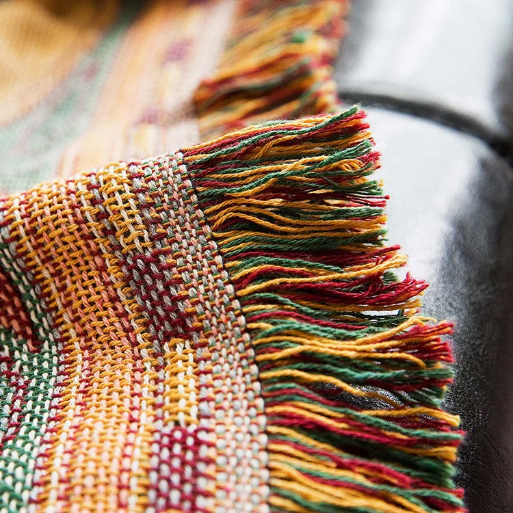 Wanderlust & Geborgenheit: Deine gewebte Boho-Multifunktionsdecke 'Weltkarte